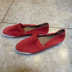 Frye coral Red Suede Flats, women size 6